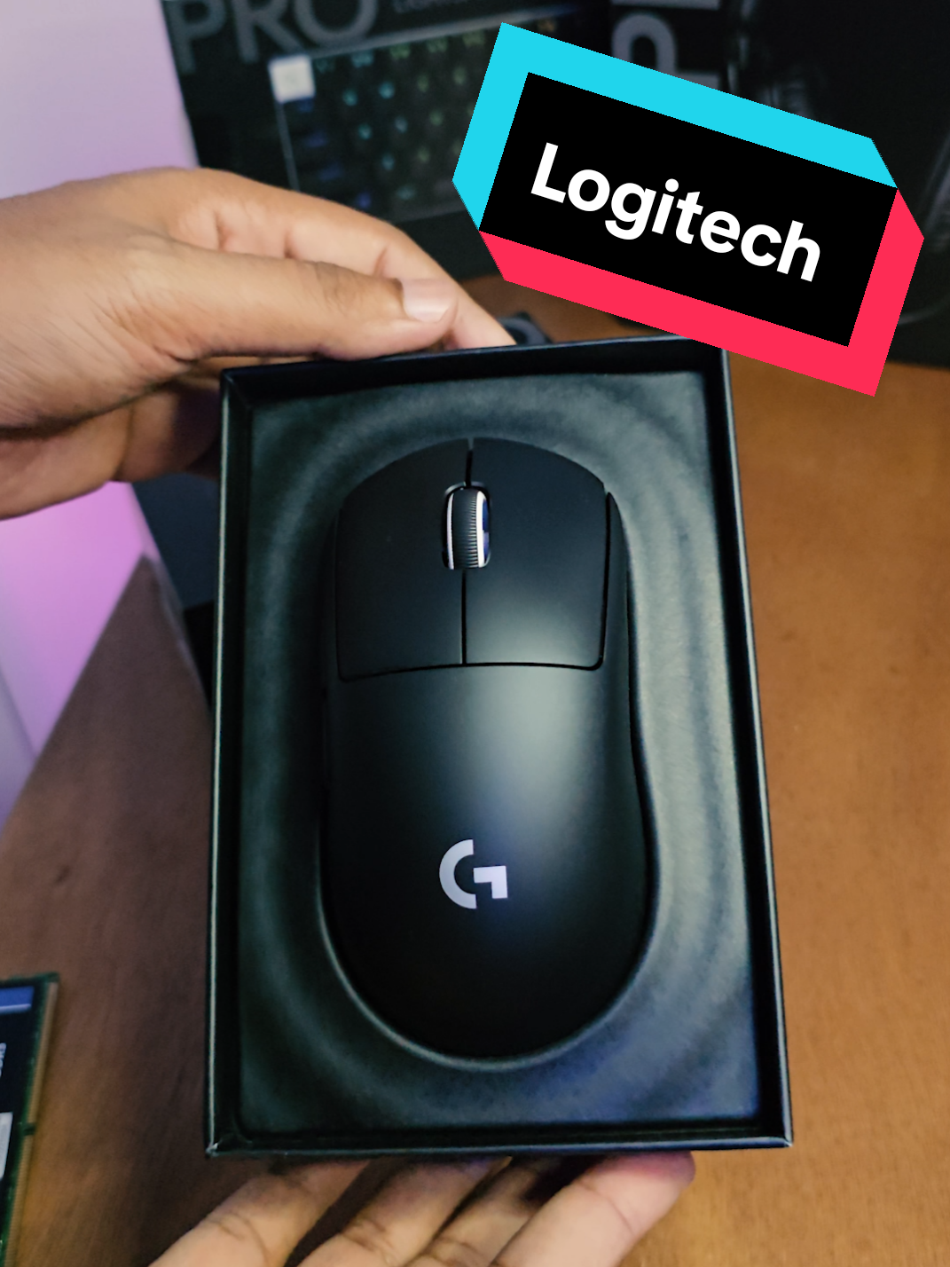 TikTok post by @blu3bee for Logitech G. Caption reads: [...] Pro X LightSpeed 2 Mouse UNBOXING @Logitech....