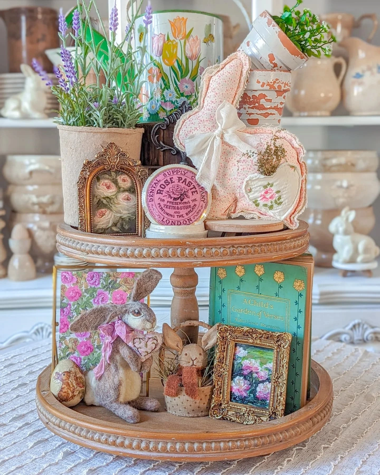 Instagram post by @corbelcottage for Hobby Lobby. Caption reads: STACKED WITH SPRING💐 Which spring tiered tray is....