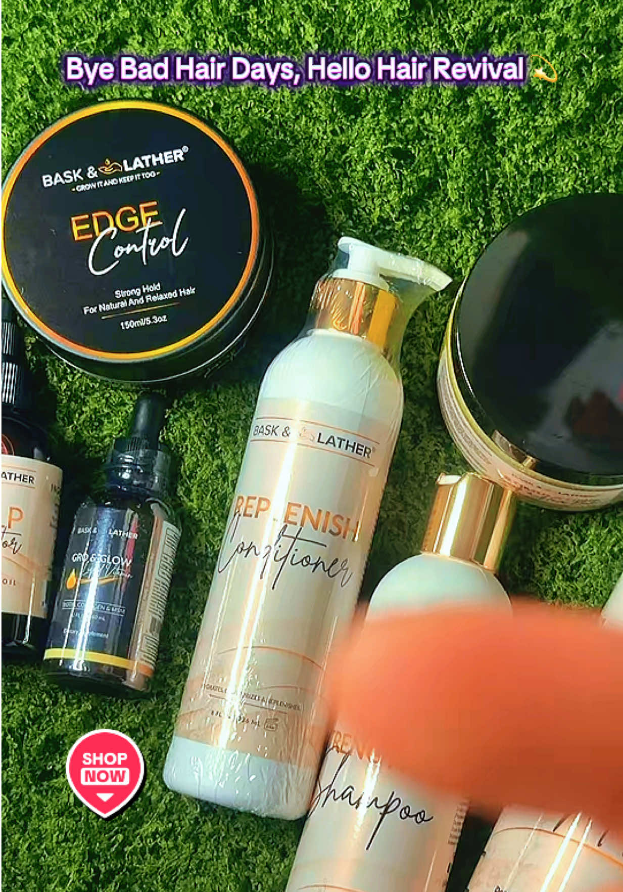 TikTok post by @roshan.sushmita for Bask and Lather Co. Caption reads: [...] 6-Step Hair Revival System. @Bask and Lather....