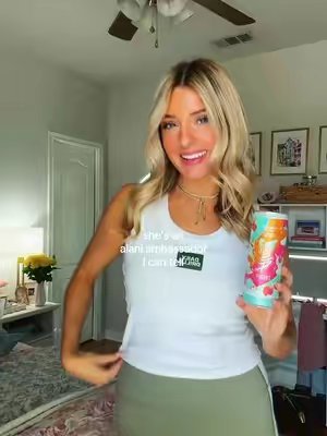 TikTok post by @katygtaylor for Alani Nu Ambassadors. Caption reads: my fav!! 🩷🧡🩵 @Alani Nutrition @Alani Nu....