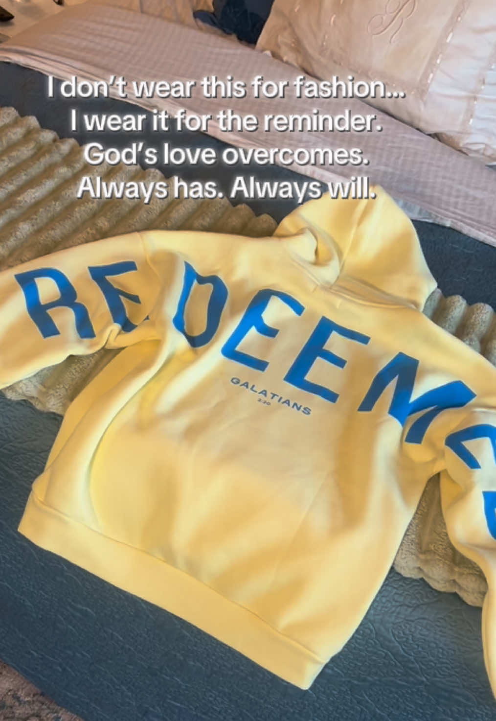 TikTok post by @kait_rainey for God's Love Overcomes. Caption reads: This Christian apparel company made the best....