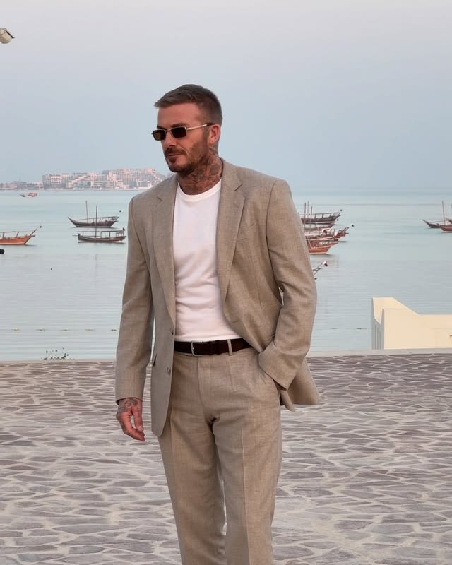 Instagram post by @davidbeckham for Visit Qatar. Caption reads: [...] I think I did quite well? 📸😆🌴 @visitqatar....