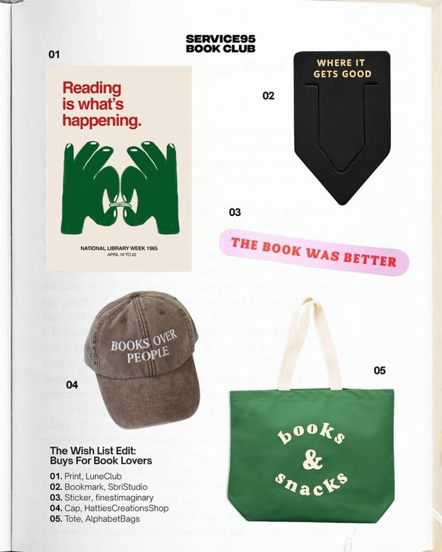 Instagram post by @service95bookclub for etsy. Caption reads: [...] And who better to turn to for those than....