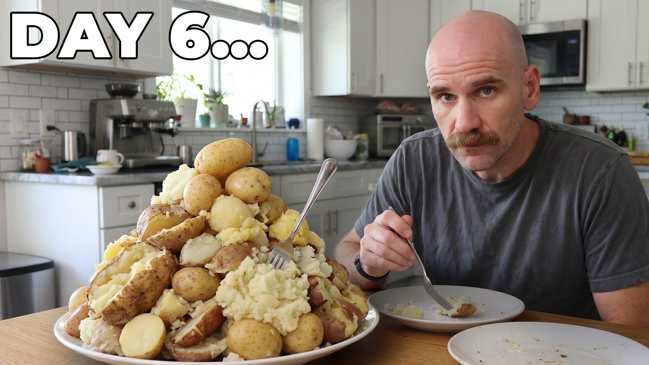 YouTube post by @Mark_Stache for Aura Frames. Caption reads: I Ate 1lb of Potato Every Day for a WEEK — Lost....