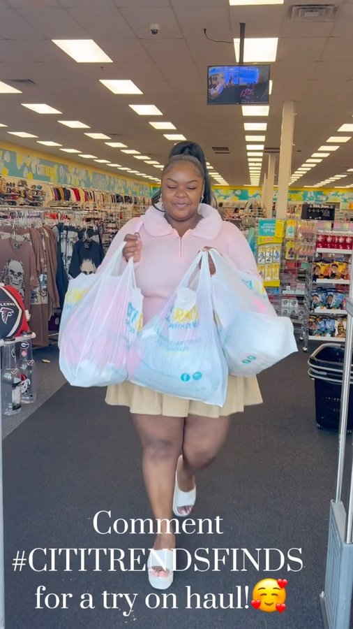 Instagram post by @thatssodollie for Citi Trends. Caption reads: Come shop with me at Citi Trends! ✨ Affordable....