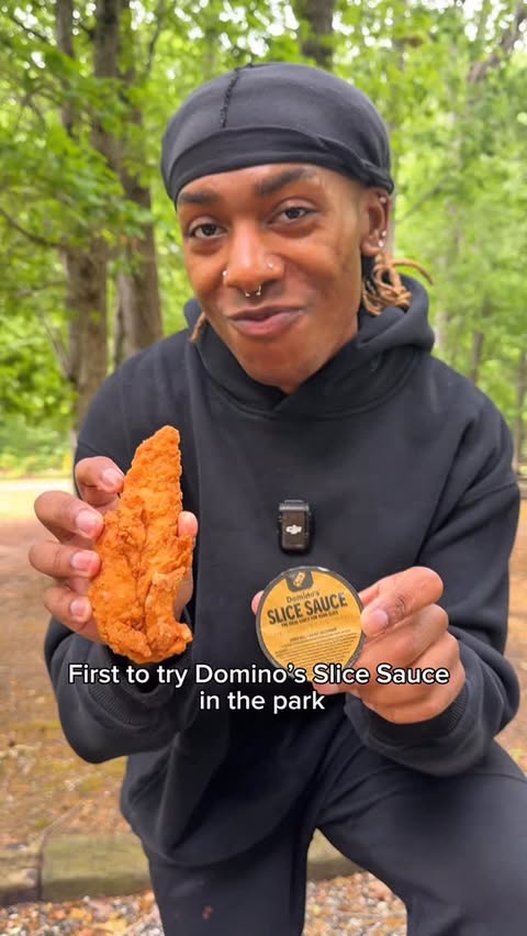Instagram post by @jaskamreviews for Domino's Pizza. Caption reads: #ad First to try @dominos Slice Sauce in the park!....