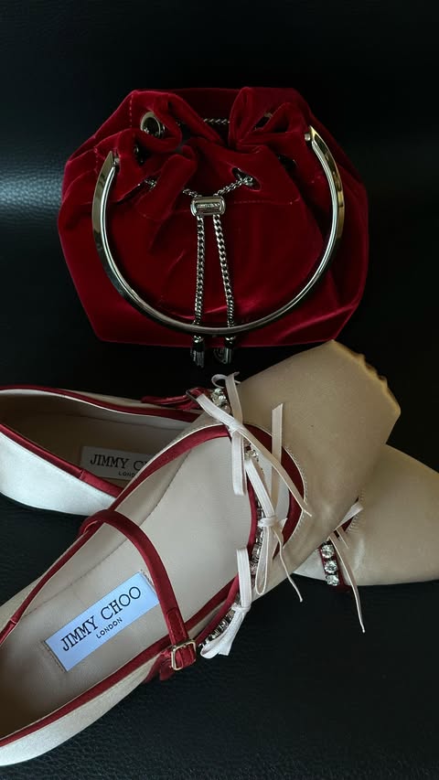 Instagram post by @carmellarose for Jimmy Choo. Caption reads: Happy holidays to meeee 💌 @jimmychoo.