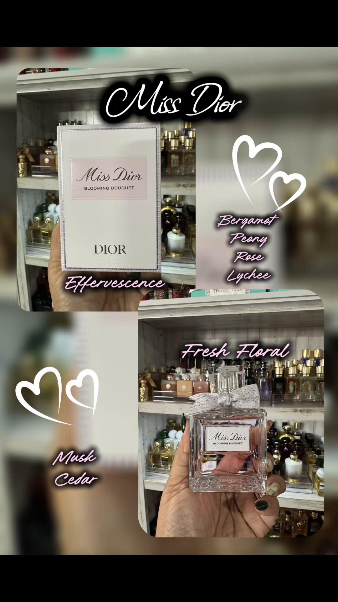 TikTok post by an influencer for Community X SEEN. Caption reads: Miss Dior Blooming Bouquet 💐🌸 @Diorbeauty @CXS....