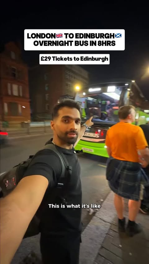 Instagram post by @vishnu_vijayadharan_ for FlixBus. Caption reads: £29 Tickets to Edinburgh from London. Ad @flixbus....