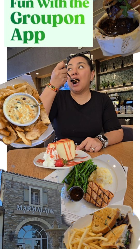 Instagram post by @just8ate for Groupon. Caption reads: Just Ate with @groupon at Marmalade Cafe in....