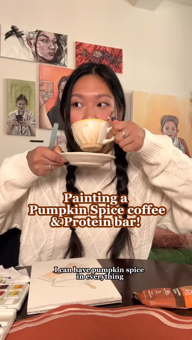 Instagram post by @xoxoannakwan for IQBAR. Caption reads: 🎃 Pumpkin spice protein bar & coffee- do I even....