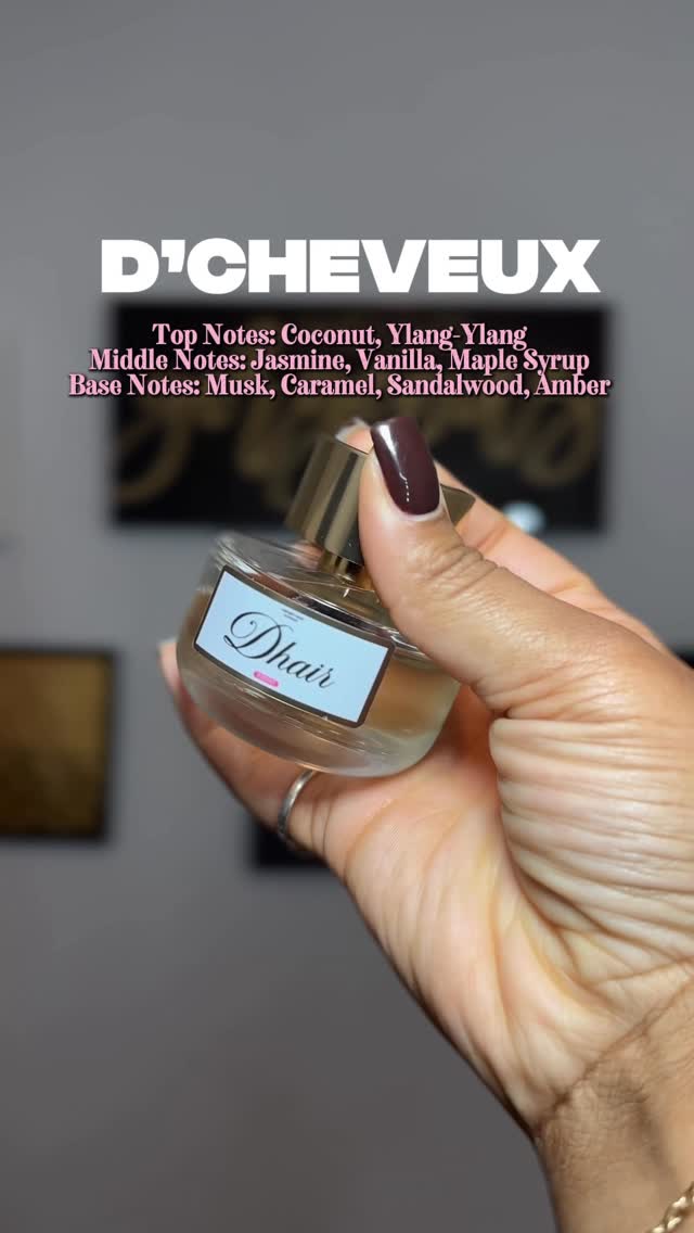 Instagram post by @_ashanticamille for D Hair Boutique. Caption reads: [...] D’Cheveux Hair Perfume Mist from....