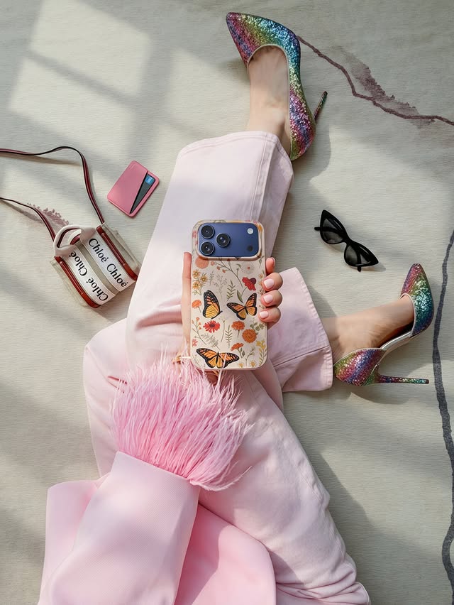 Instagram post by @valeriecoon for Pela Case. Caption reads: [...] Monarch Butterfly iPhone case from @pelacase....