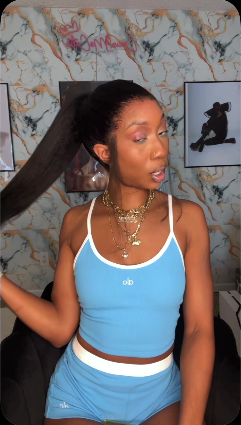 TikTok post by @crownmecutie for Ashimary Hair. Caption reads: [...] this ponytail wig from @Ashimary....