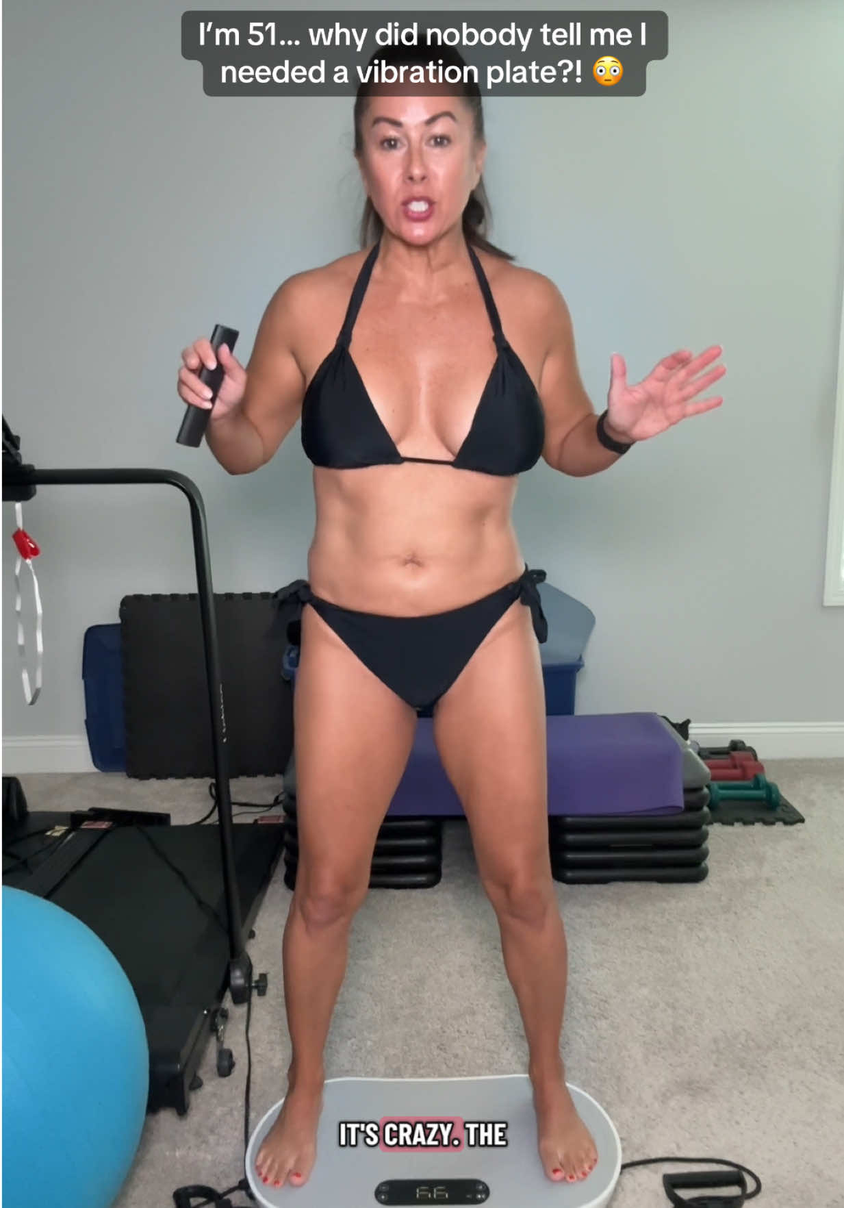 TikTok post by @hellonwattsussery for Merach Fitness. Caption reads: The MERACH vibration plate has become one of my....