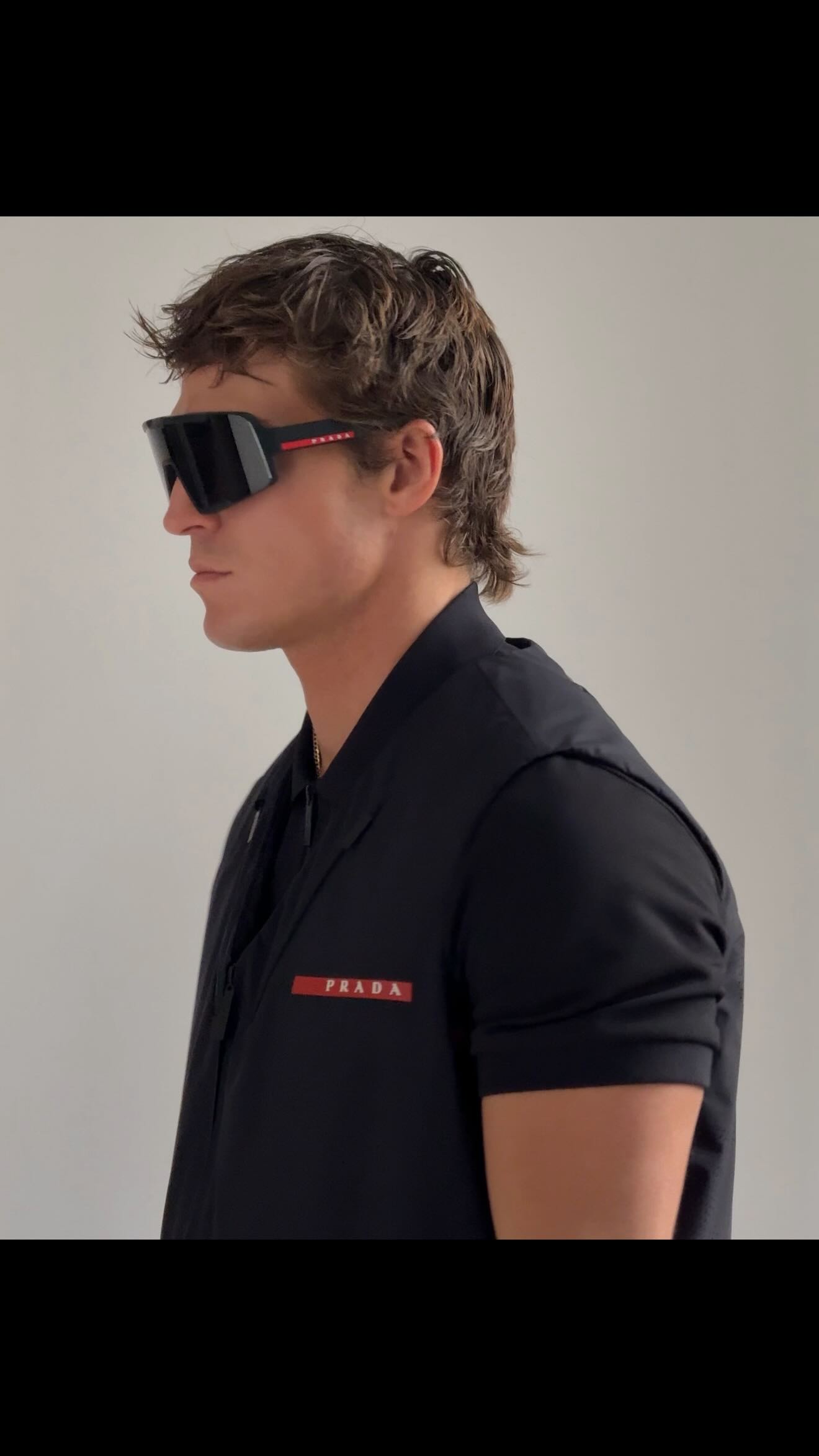 Instagram post by @andreafaccio for EssilorLuxottica. Caption reads: 3 ways of @prada 
@essilorluxottica....