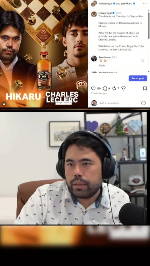 Instagram post by @gmhikaru for Chivas Regal. Caption reads: [...] playing his new game, SE!ZE. @chivasregal....