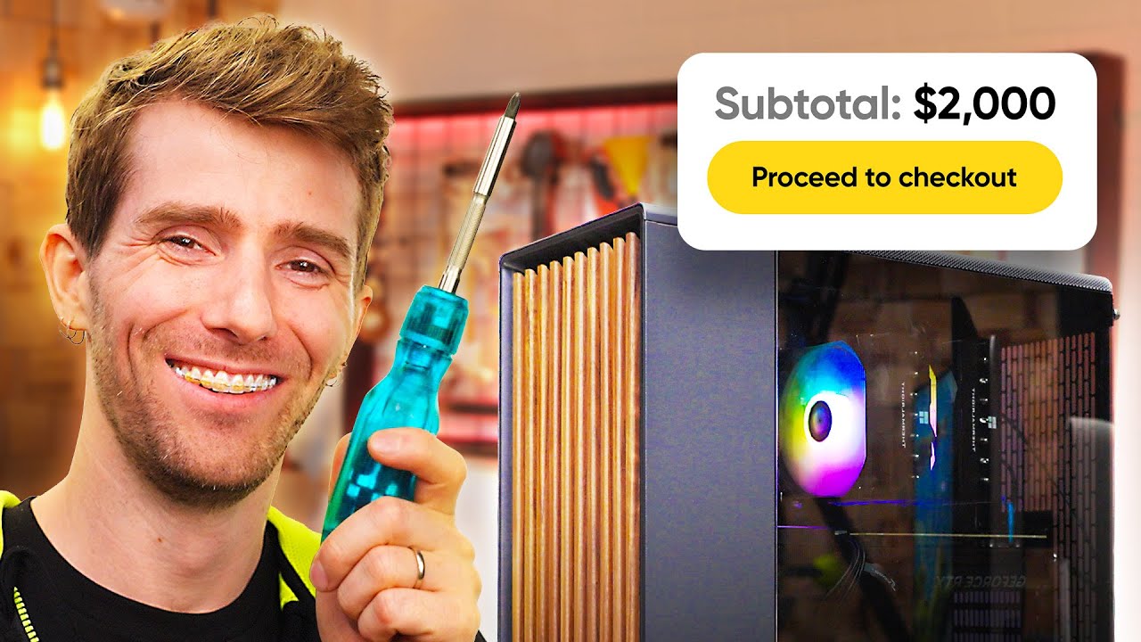 YouTube post by @LinusTechTips for Dbrand. Caption reads: $2000 Gaming PC - Classic LTT Build Guide (2026).