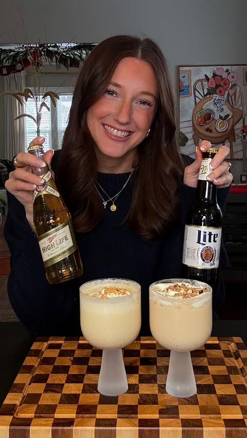 Instagram post by @colettescocktails for Miller Lite. Caption reads: [...] for a nog off 🍺 @millerhighlife vs....