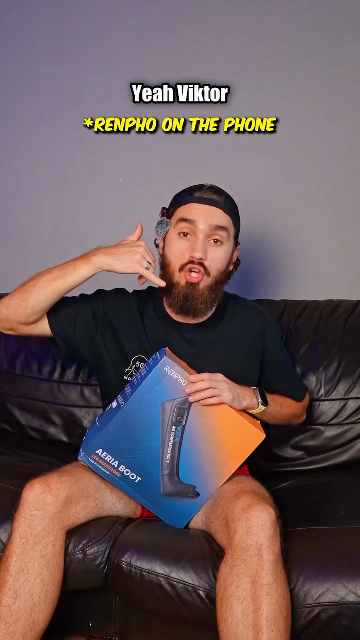 Instagram post by @viktorgofficial for RENPHO. Caption reads: What do you think about compression boots? Are....