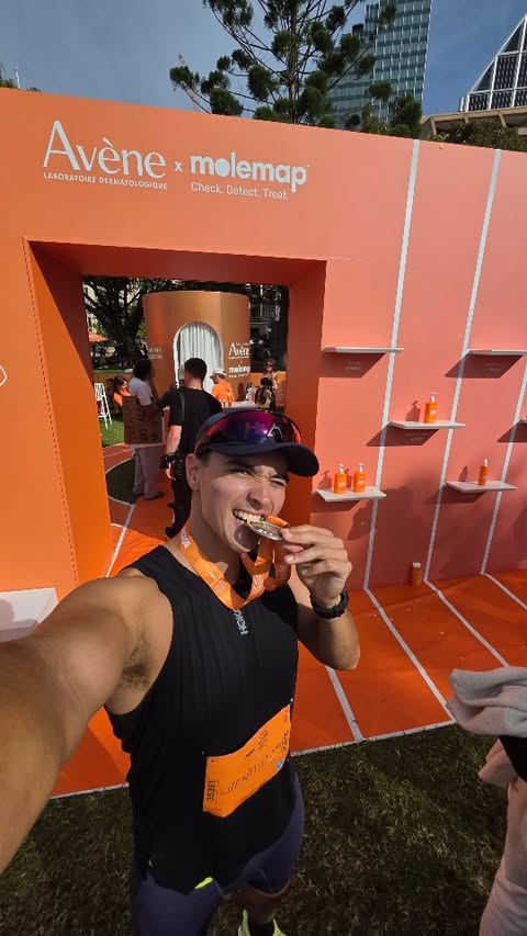 Instagram post by @lifewithtommm for Laboratoire Dermatologique Avène. Caption reads: What's better than chasing PB's? Chasing PB's....