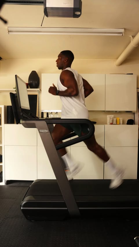 Instagram post by @wozldn for Technogym. Caption reads: I now have a @technogym Run at home. pinch me.. AD.
