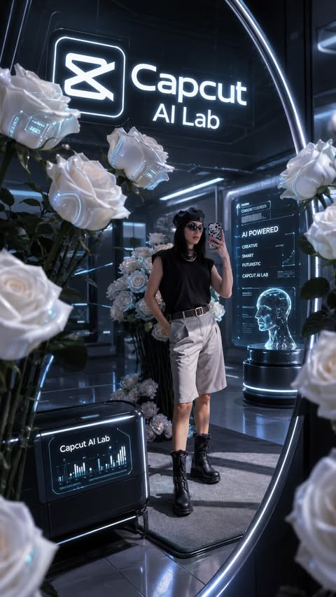 Instagram post by @miamiaistudio for CapCut. Caption reads: [...] a futuristic upgrade. Created with CapCut AI....