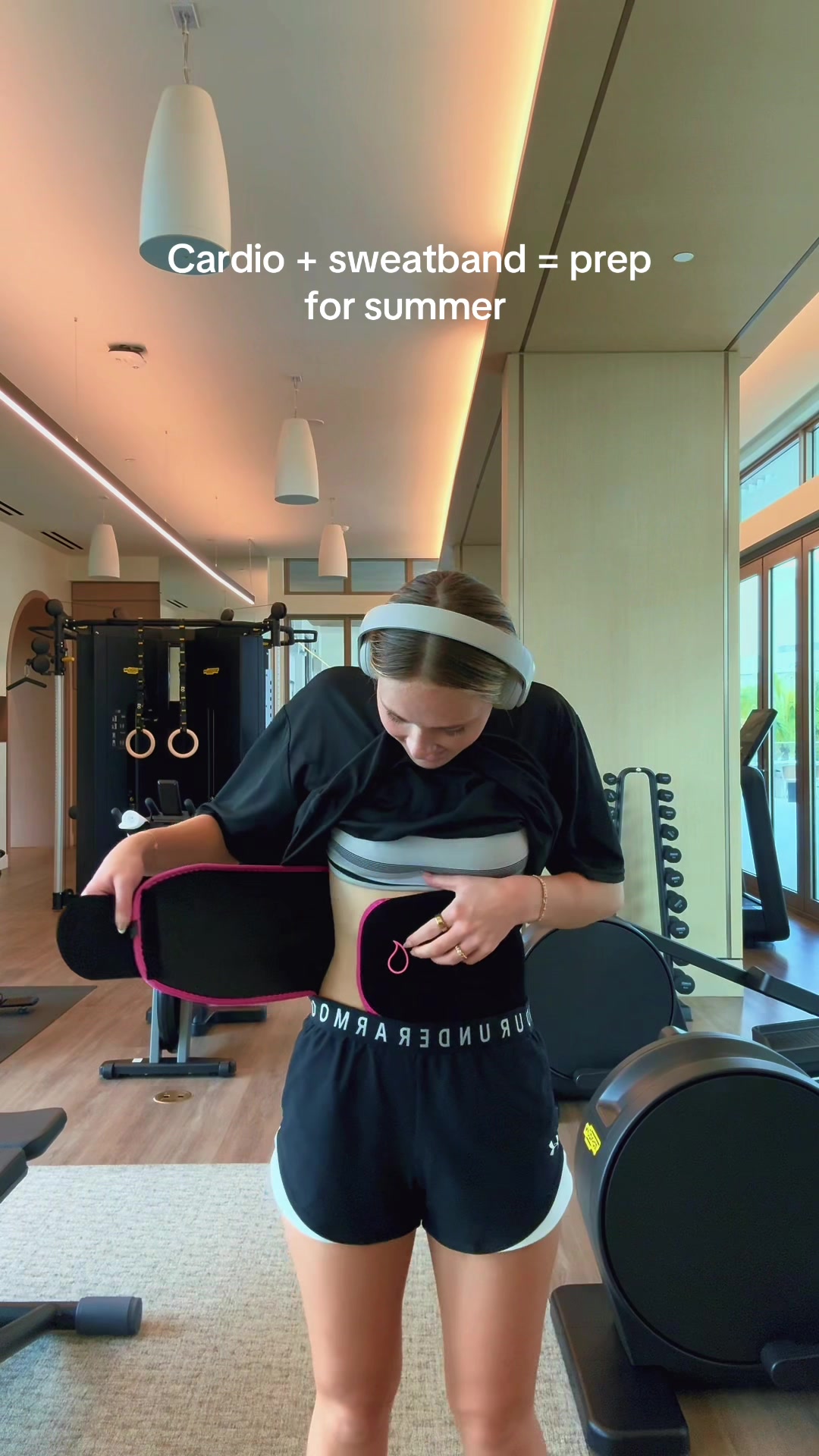 TikTok post by @destinylk14 for Sweet Sweat. Caption reads: [...] #cardio #sweatband #workingout @Sweet Sweat.