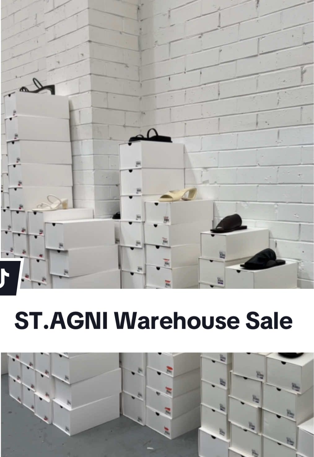 TikTok post by @australianfashionsales for St. Agni. Caption reads: @St. Agni Archive Sale 41 -43 Clifton Street,....