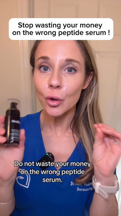 Instagram post by @abby.waldmanmd for Medik8. Caption reads: Dermatologist debunks myths about peptide serums....