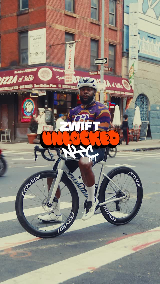 Instagram post by @dadbodcyclinginc for Zwift. Caption reads: New York tarmac awaits. Catch @dadbodcyclinginc....