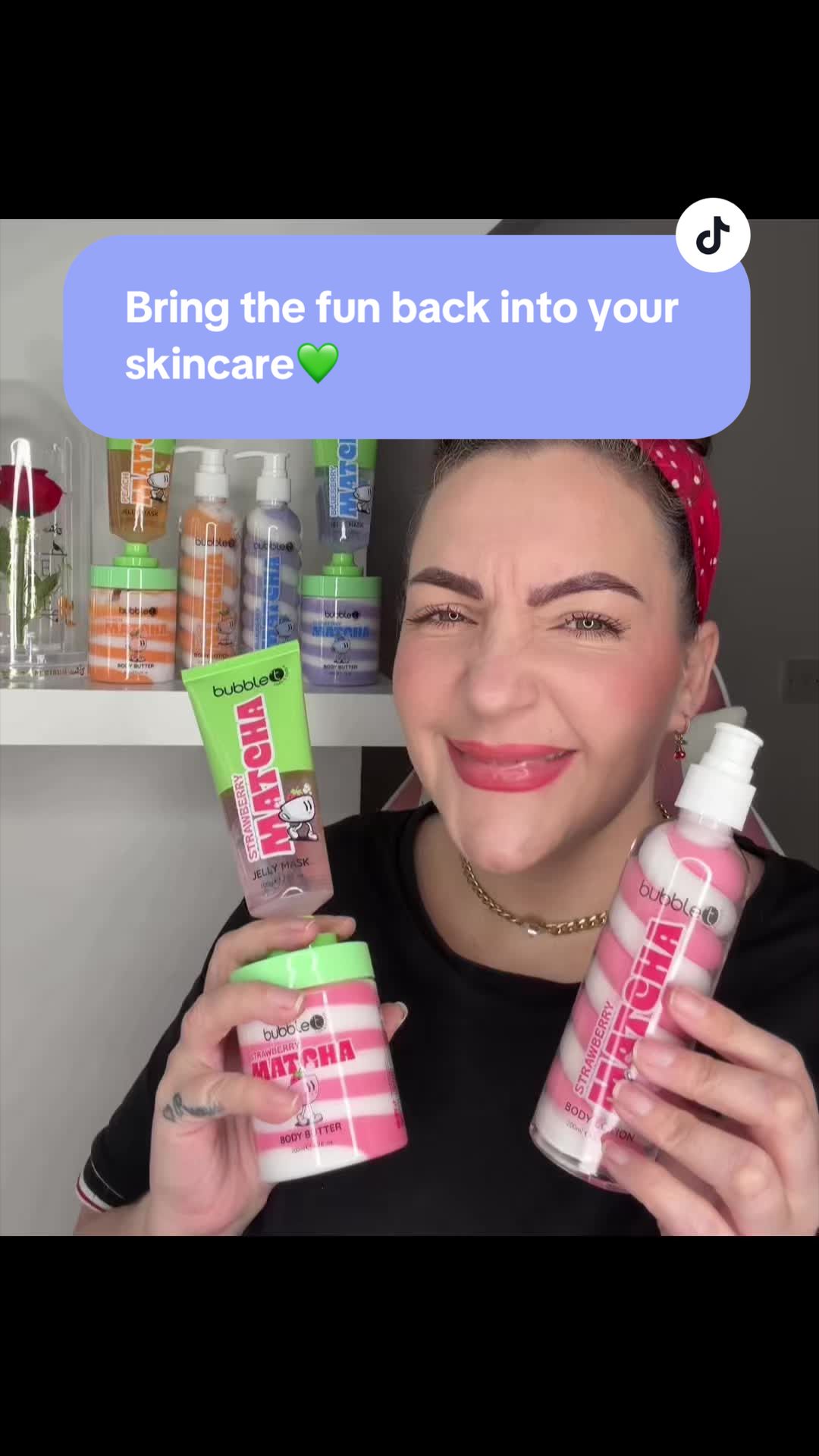 TikTok post by @beauty_starts_within87 for Bubble T Cosmetics. Caption reads: [...] Full of goodness and matcha 💚 @Bubble T....