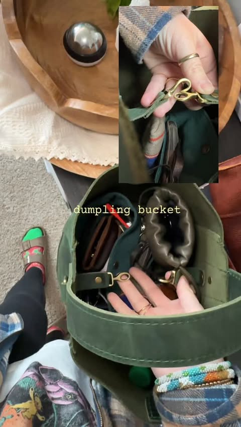 Instagram post by @cindellkimbrough for Portland Leather Goods. Caption reads: everyday bag to make a casual outfit look put....