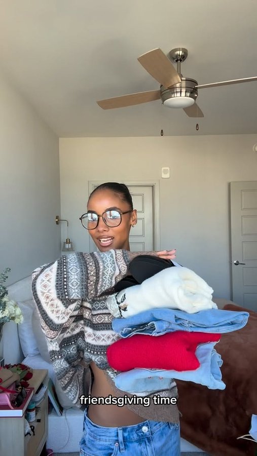 Instagram post by @allanahjoi for American Eagle. Caption reads: With so many Friendsgivings this year I had to go....