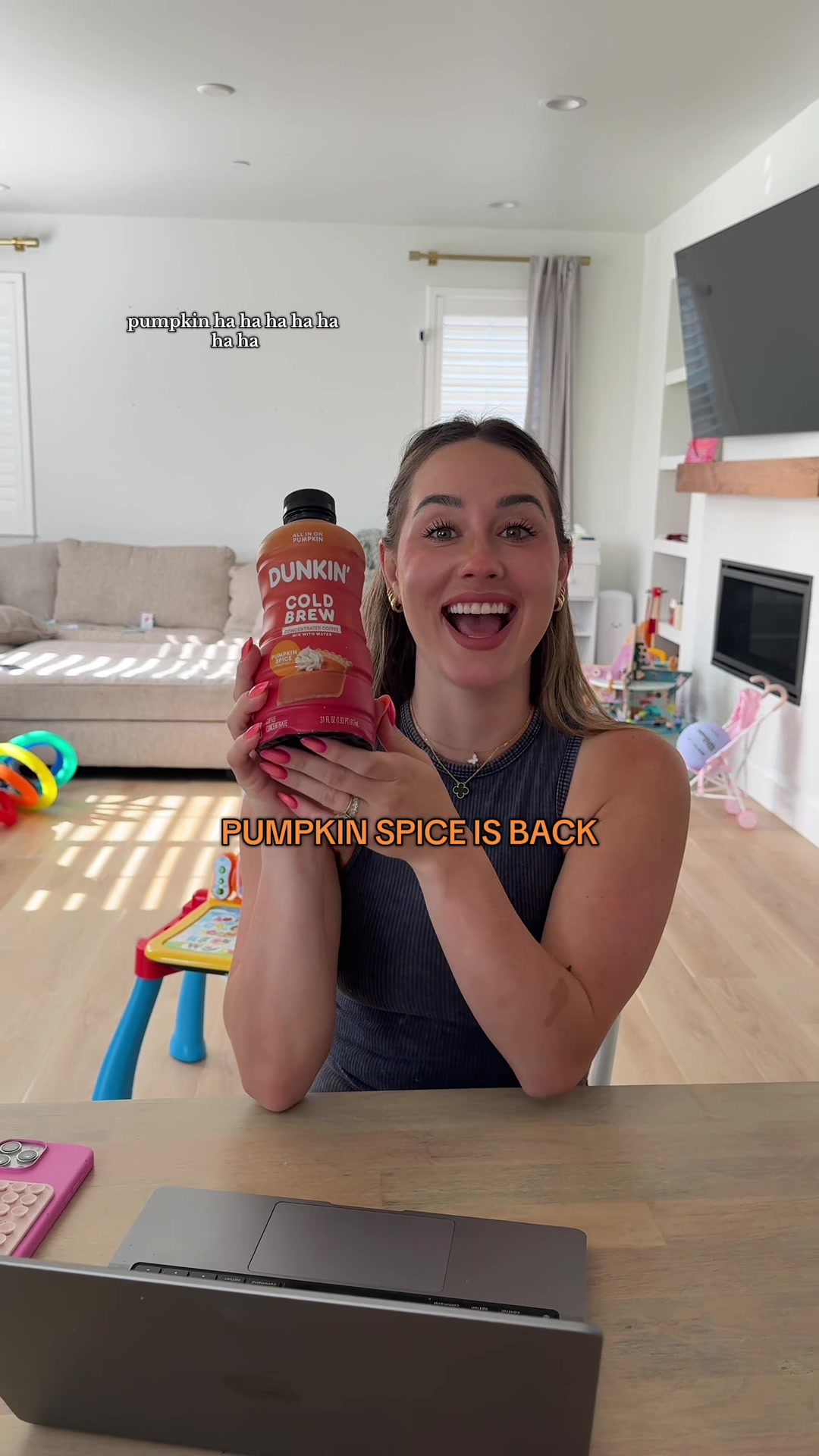 TikTok post by @cooking4wifey for Shopdunkin. Caption reads: #ad IT'S SO BACK ! @Dunkin' Pumpkin Spice Cold....