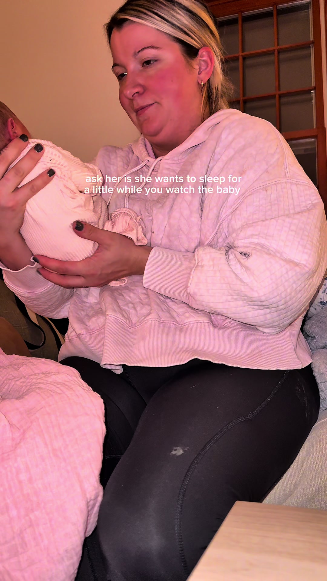 TikTok post by @liascenna for Huggies. Caption reads: Also**mom holds the baby unless she offers for you....