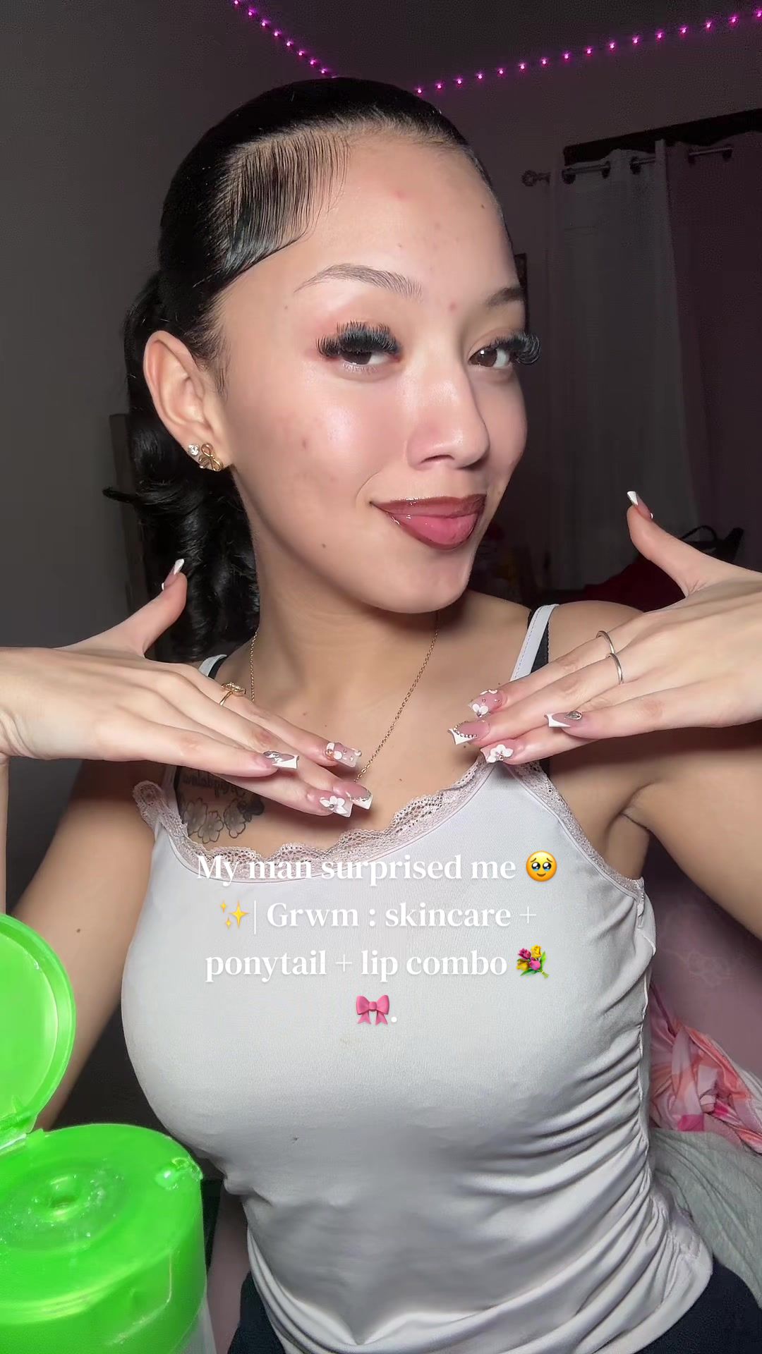 TikTok post by @amarisaliceaa for Make Up For Ever. Caption reads: My man surprised me🥹✨| grwm : skincare + ponytail....