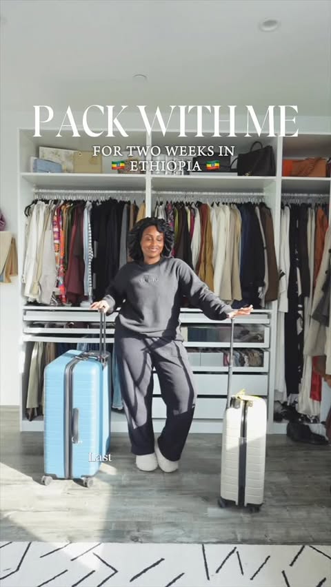 Instagram post by @ayshaharun for Away. Caption reads: Spending the next few weeks in Ethiopia, so time....