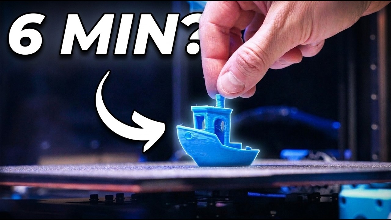 YouTube post by @marcelgenis for Thingiverse. Caption reads: Can I Print a Sub 6-Minute Benchy? | CR10 Rebuild....