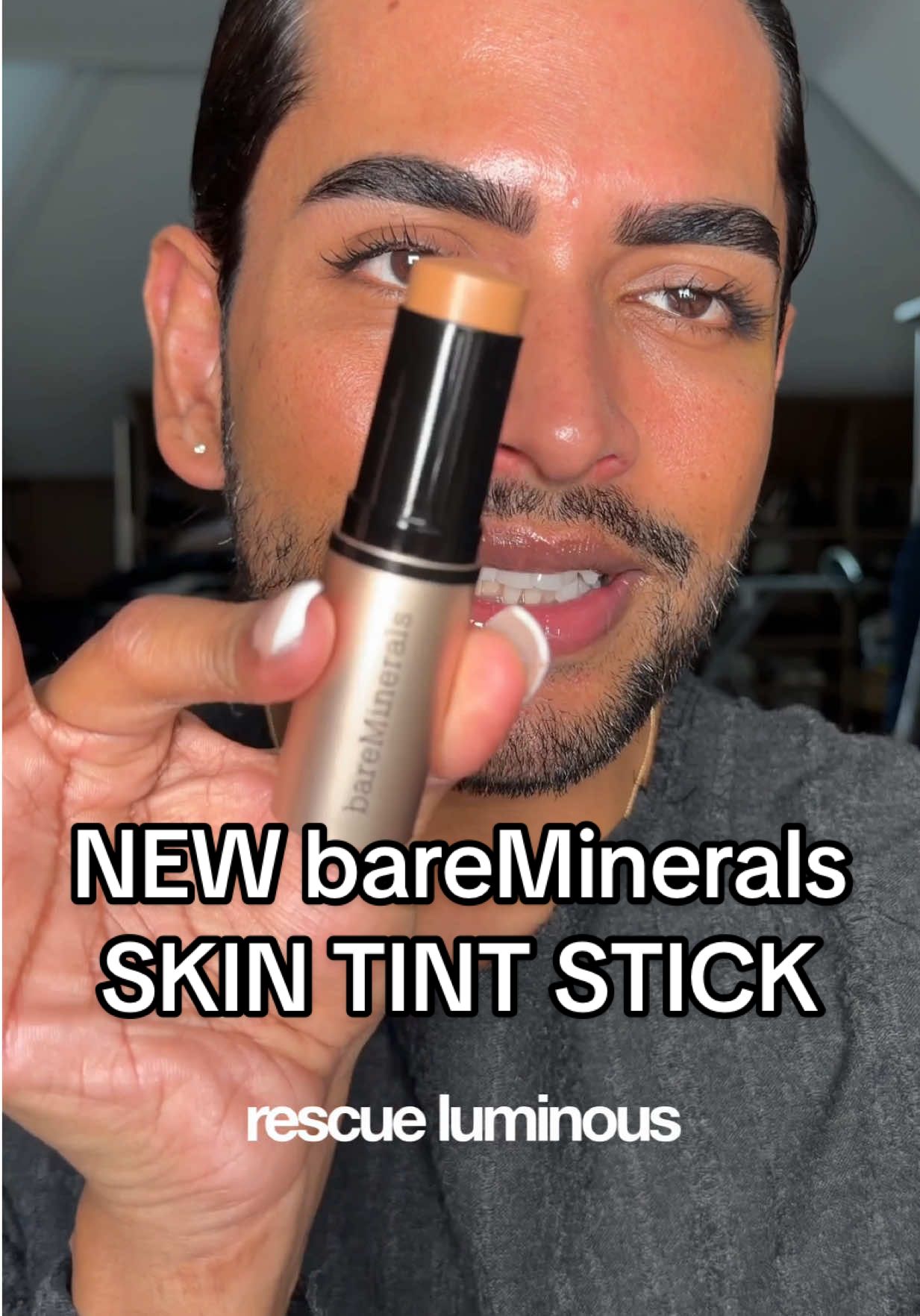 TikTok post by @adityamadiraju for bareMinerals. Caption reads: First impression @bareMinerals NEW Complexion....