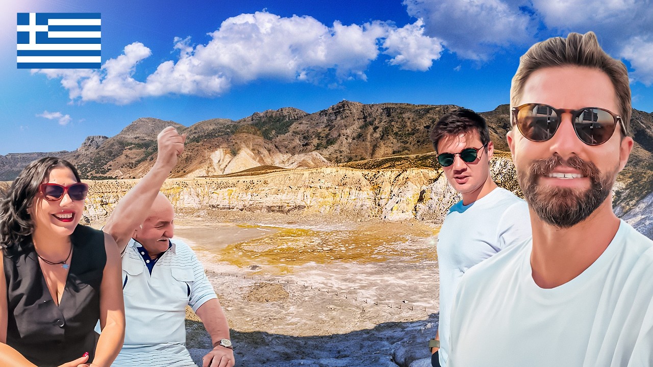 YouTube post by @orcundalarslan for agoda. Caption reads: NISYROS: The Secret GREEK ISLAND Nobody Knows....