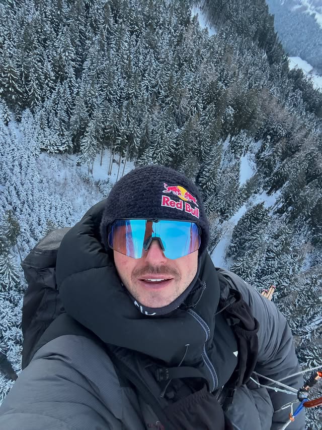 Instagram post by @aarondurogati for SALEWA. Caption reads: Even this little snowfall makes the mountains look....