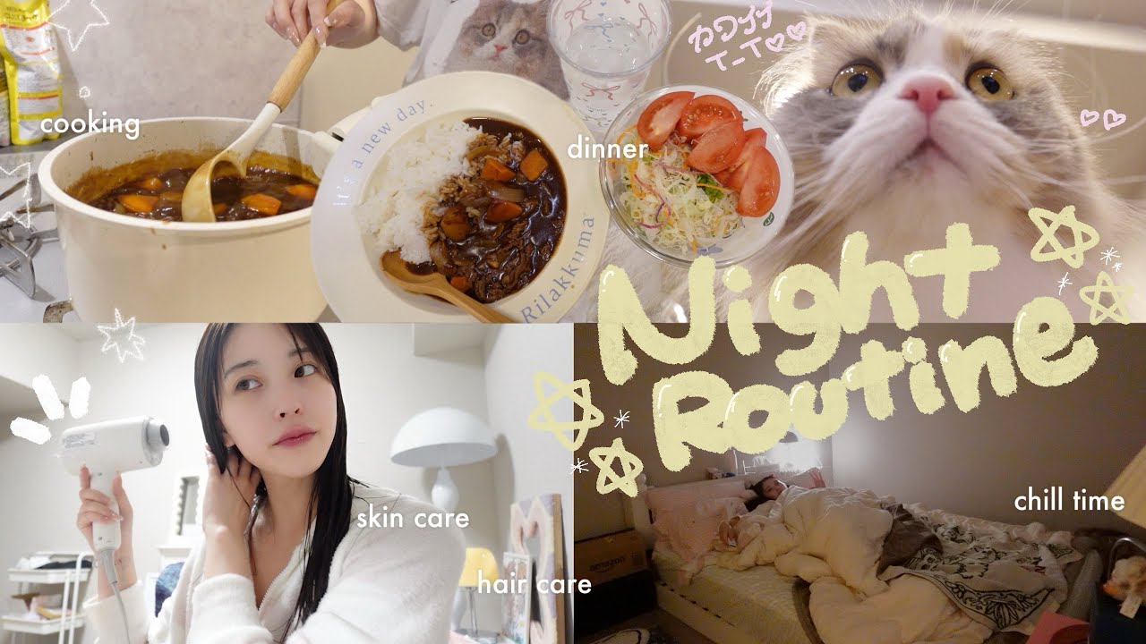 YouTube post by @kappa_channel_ for Qoo10. Caption reads: [Night Routine] From coming home to going to bed....