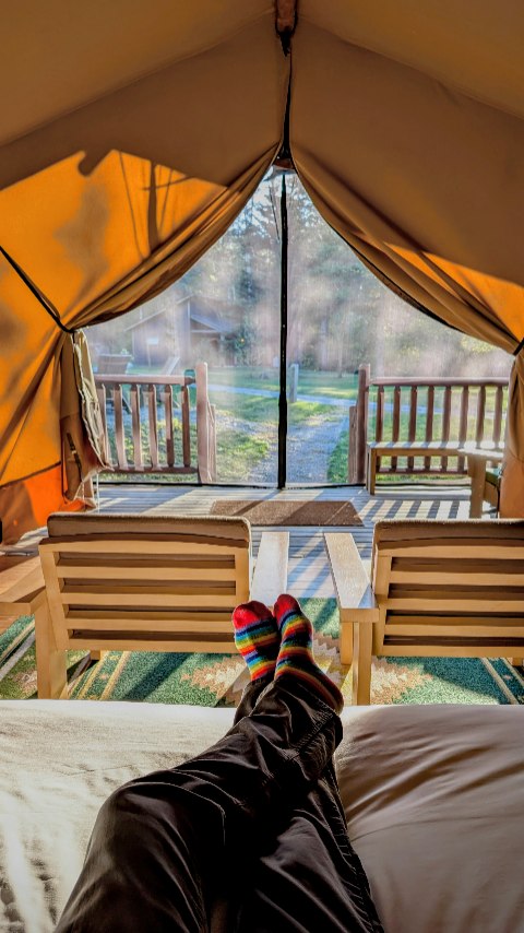 Instagram post by @2traveldads for Visit Maine. Caption reads: The Terramor Outdoor Resort in Bar Harbor is a....