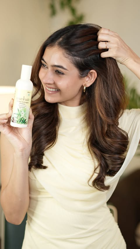 Instagram post by @khedkarshivangi for moha: Nature’s Perfect Formula. Caption reads: Me 🤝 My shampoo: Finally agreeing on what’s best....