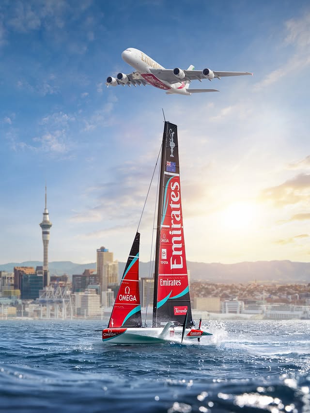 Instagram post by @emiratesteamnz for Emirates. Caption reads: Still making waves together. ⛵️✈️

Emirates has....