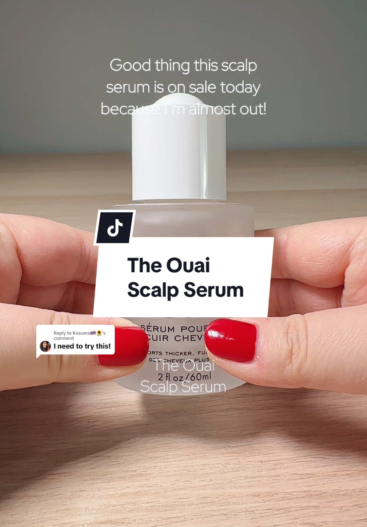 TikTok post by @jennathome for OUAI. Caption reads: [...] the scalp serum from Ouai is on sale today!....