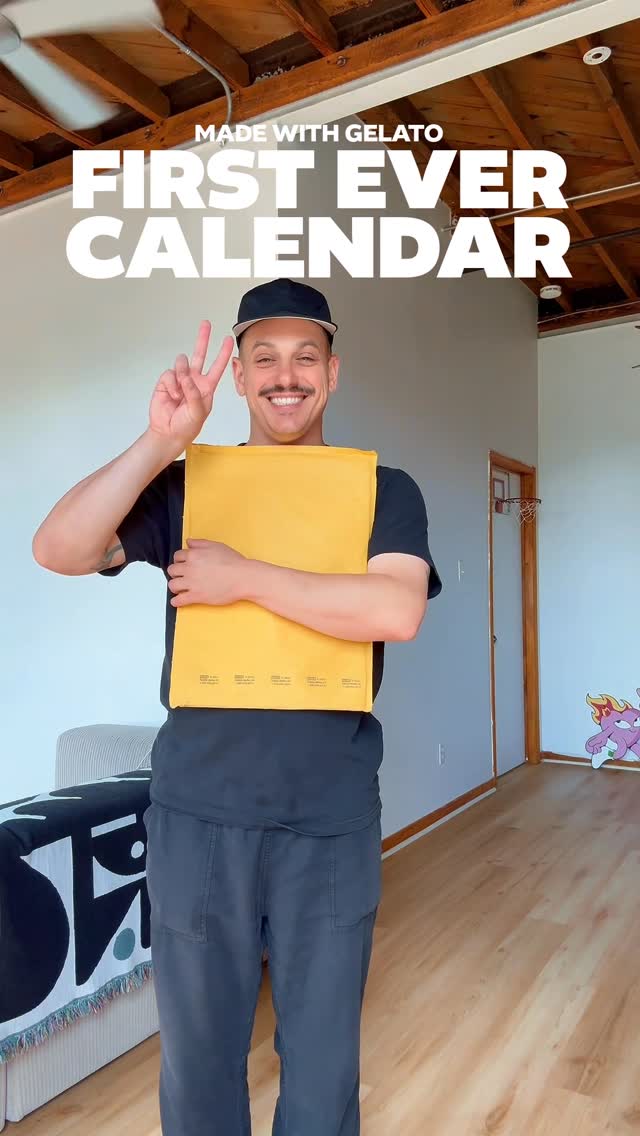 Instagram post by @adam_theillustrator for Gelato. Caption reads: My First Ever Calendar made with @gelato 

I’ve....