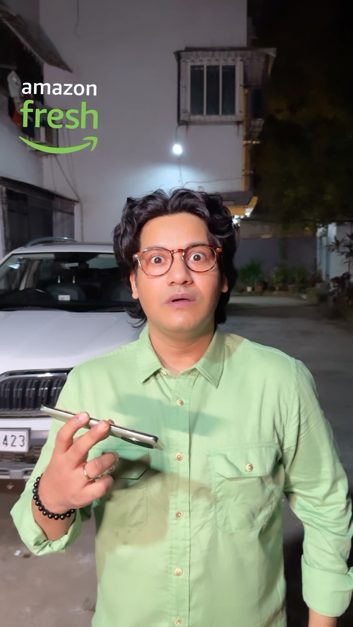 Instagram post by @khushaal_pawaar for Amazon Fresh. Caption reads: That one uncle in the building😝 
Par tum sab bhi....