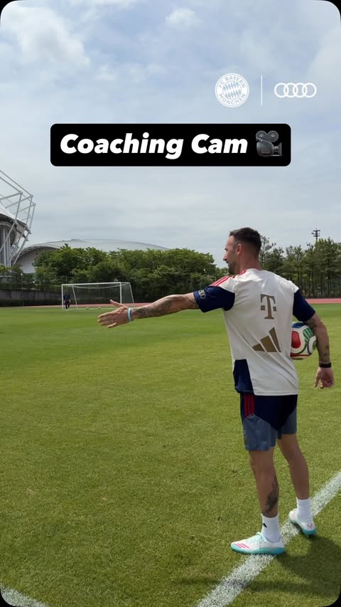 Instagram post by @d.contento26 for Audi. Caption reads: [...] boys in training 🔥 #FCBayernWorldSquad....